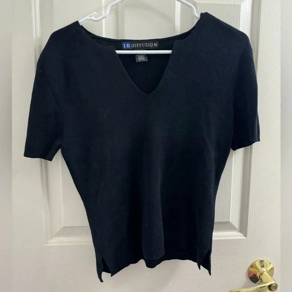 I. B. Diffusion black v neck short sleeve top - Picture 1 of 5